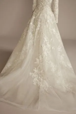 Beaded Lace Long Sleeve Modest Wedding Dress - Image 4