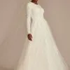 Lace Applique Tulle A-Line Modest Wedding Dress