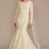 Lace Long Sleeve Mermaid Modest Wedding Dress