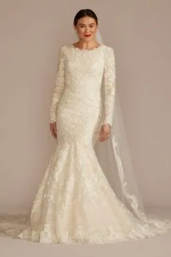 Lace Long Sleeve Mermaid Modest Wedding Dress