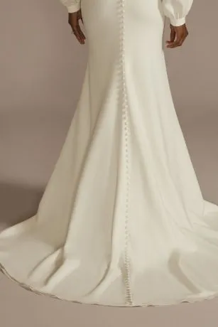 Crepe Billow Sleeve Modest Mermaid Wedding Dress - Image 4