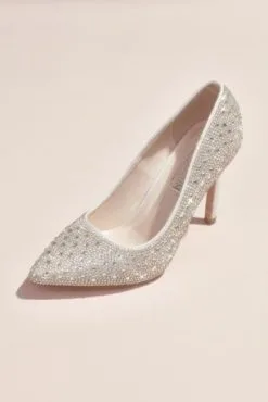 Crystal Detailed Satin Pointed-Toe Pumps