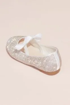Girls Crystal Ballet Flats With Ribbon Bow