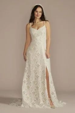 Recycled Floral Lace Spaghetti Strap Wedding Dress