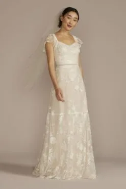 Recycled Lace Illusion Cap Sleeve Wedding Dress