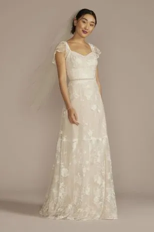 Recycled Lace Illusion Cap Sleeve Wedding Dress