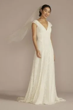Recycled Lace Cap Sleeve V-Neck Wedding Dress