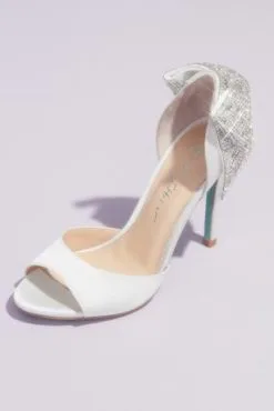 Satin Peep Toe Stiletto Pumps With Sequin Bow