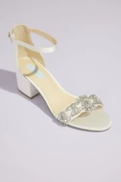 Crystal Strap Satin Block Heel Sandals