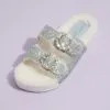 Shearling Jeweled Slide Sandals