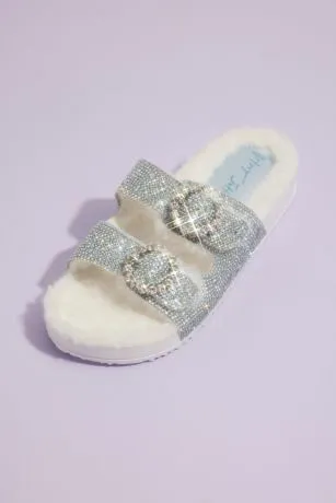 Shearling Jeweled Slide Sandals