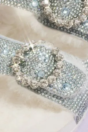 Shearling Jeweled Slide Sandals - Image 3
