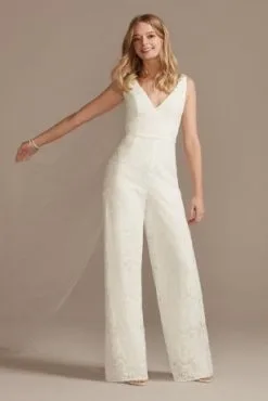 Scalloped Lace V-Neck Tank Wide-Leg Jumpsuit