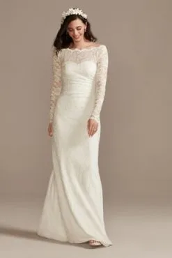 Stretch Lace Long Sleeve Sheath Wedding Dress