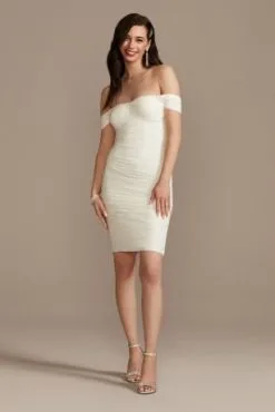 Off Shoulder Short Sleeve Ruched Corset Dress