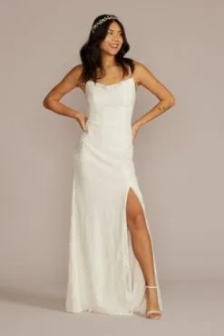 Allover Lace Cowl Neck Wedding Gown With Open Back