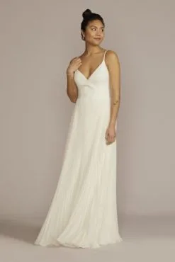 Pleated Spaghetti Strap A-Line Wedding Dress
