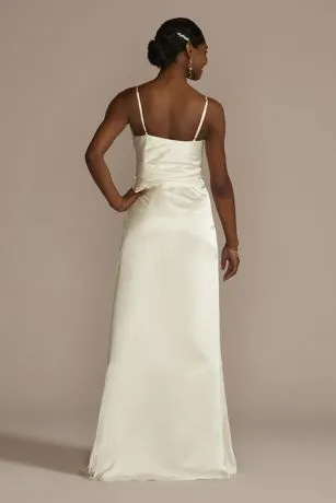 Draped Satin Spaghetti Strap Sheath Wedding Dress - Image 2