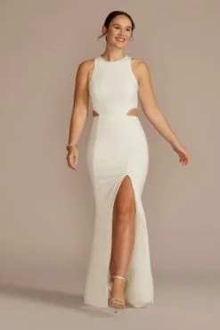 Beaded Crepe Cutout Sheath Wedding Dress