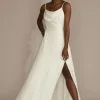 Cowl Neck Crepe Scoop Back A-Line Wedding Dress