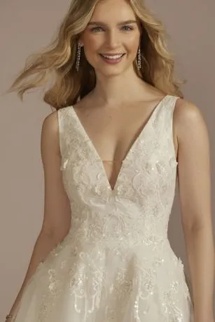 Tea-Length Plunging Neckline Lace Wedding Dress - Image 3