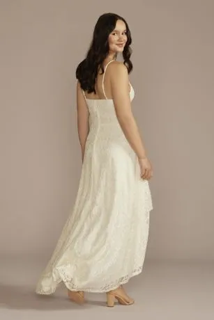 High-Low Lace Spaghetti Strap V-Neck Wedding Dress - Image 2