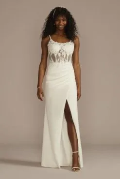 Illusion Corset Crepe Sheath Wedding Dress