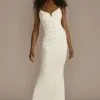 Ruched V-Neck Spaghetti Strap Sheath Wedding Dress
