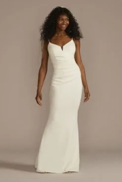 Ruched V-Neck Spaghetti Strap Sheath Wedding Dress