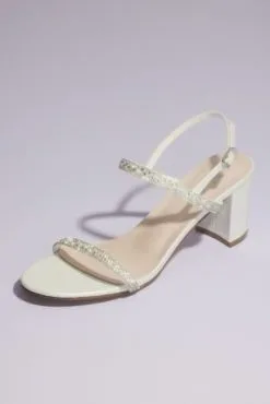 Two Strap Pearl And Crystal Block Heel Sandals