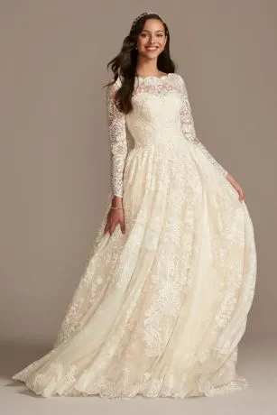 Beaded Lace Wedding Dress With Pleated Skirt - Image 2