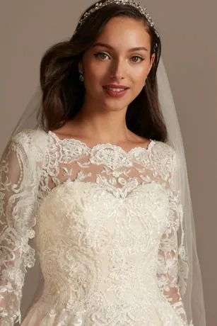 Beaded Lace Wedding Dress With Pleated Skirt - Image 3