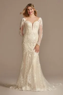 Beaded Scroll And Lace Mermaid Tall Wedding Dress