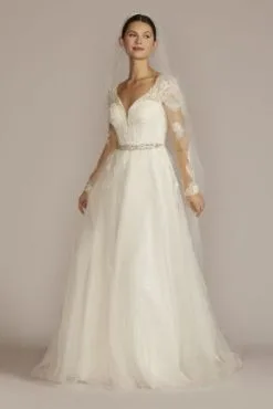 Plunging Open Back Tulle Wedding Dress