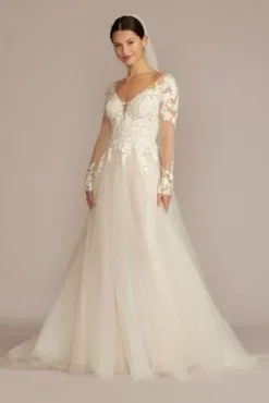 Appliqued Cap Sleeve Tulle Ball Gown Wedding Dress
