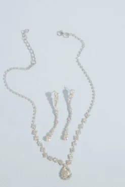 Crystal Teardrop Necklace And Earring Set