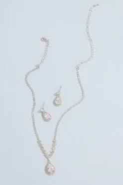 Teardrop Crystal Necklace And Earring Set