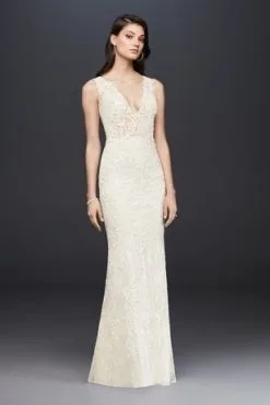 Illusion Lace Plunge Bodice Petite Wedding Dress