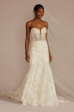 Beaded Brocade Embellished Mermaid Wedding Dress