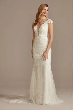Petite Sheath Wedding Dress With Beaded Swag Back