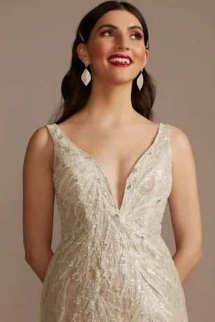 Horsehair Trim Beaded Lace Low Back Wedding Dress - Image 3