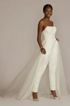 Embellished Bridal Jumpsuit With Overskirt