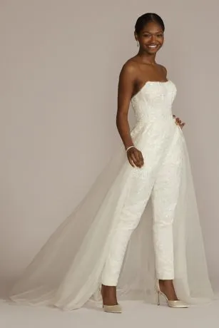 Embellished Bridal Jumpsuit With Overskirt