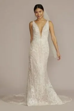 Lattice Beaded Applique Sheath Wedding Dress