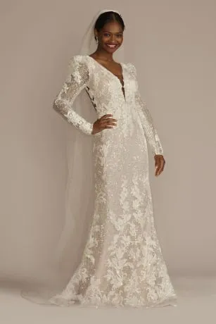 Pouf Shoulder Beaded Sheath Wedding Dress