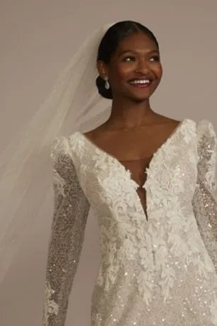 Pouf Shoulder Beaded Sheath Wedding Dress - Image 3