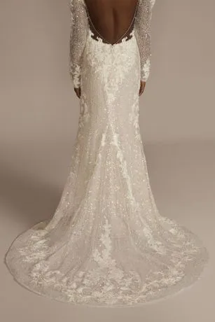 Pouf Shoulder Beaded Sheath Wedding Dress - Image 4