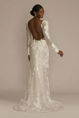 Pouf Shoulder Beaded Sheath Wedding Dress - Image 2
