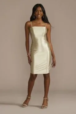 Short Glitter Stretch Satin Lace-Up Sheath