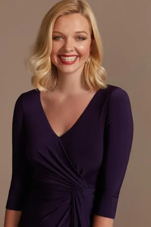 Three-Quarter Sleeve Wrap Front Sheath Gown - Image 3